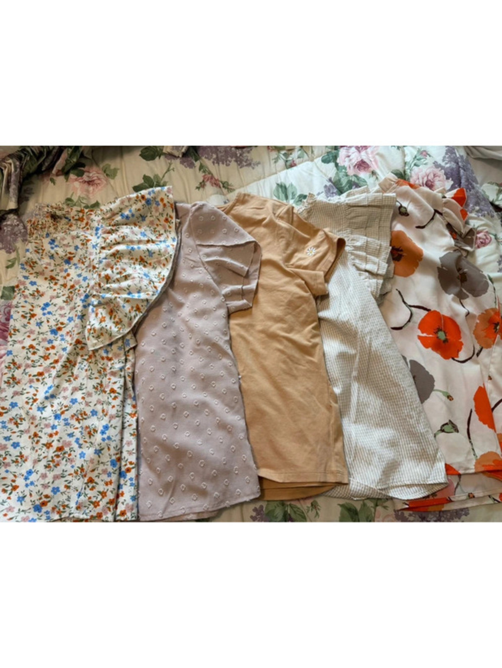Shein 5-Piece Cottagecore Floral & Neutral Top Lot – Size Large